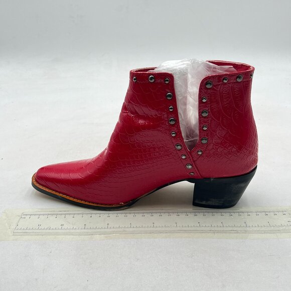 Red Studs Stacked Chunky Low Heel Ankle Booties Comfort Cut Out Round Toe Shoes - Picture 1 of 7